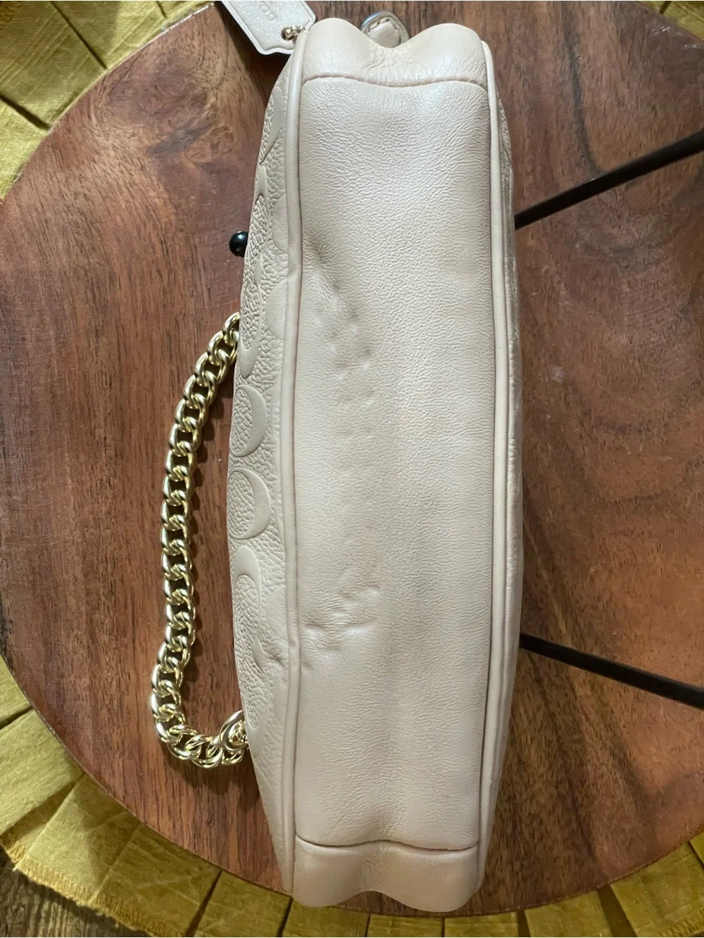 COACH Ivory Embossed Signature C Pebble Leather Large Wristlet F67567